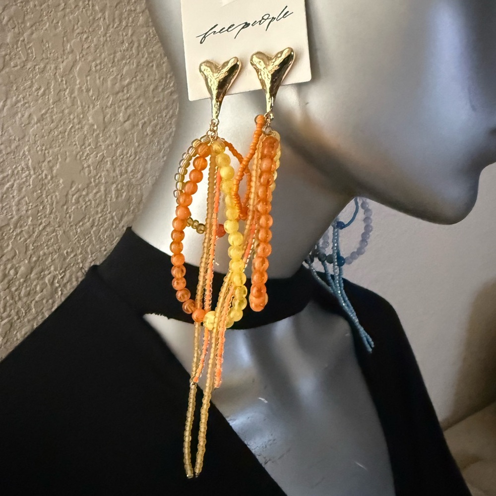 Free People Gold and Orange Beaded Earrings